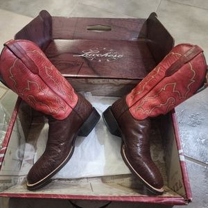 Mens Ruby Red Damiana Ostrich Lucchese Boots